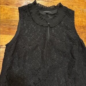 JCrew Black Lace Ruffle Collar Blouse - Medium Tall